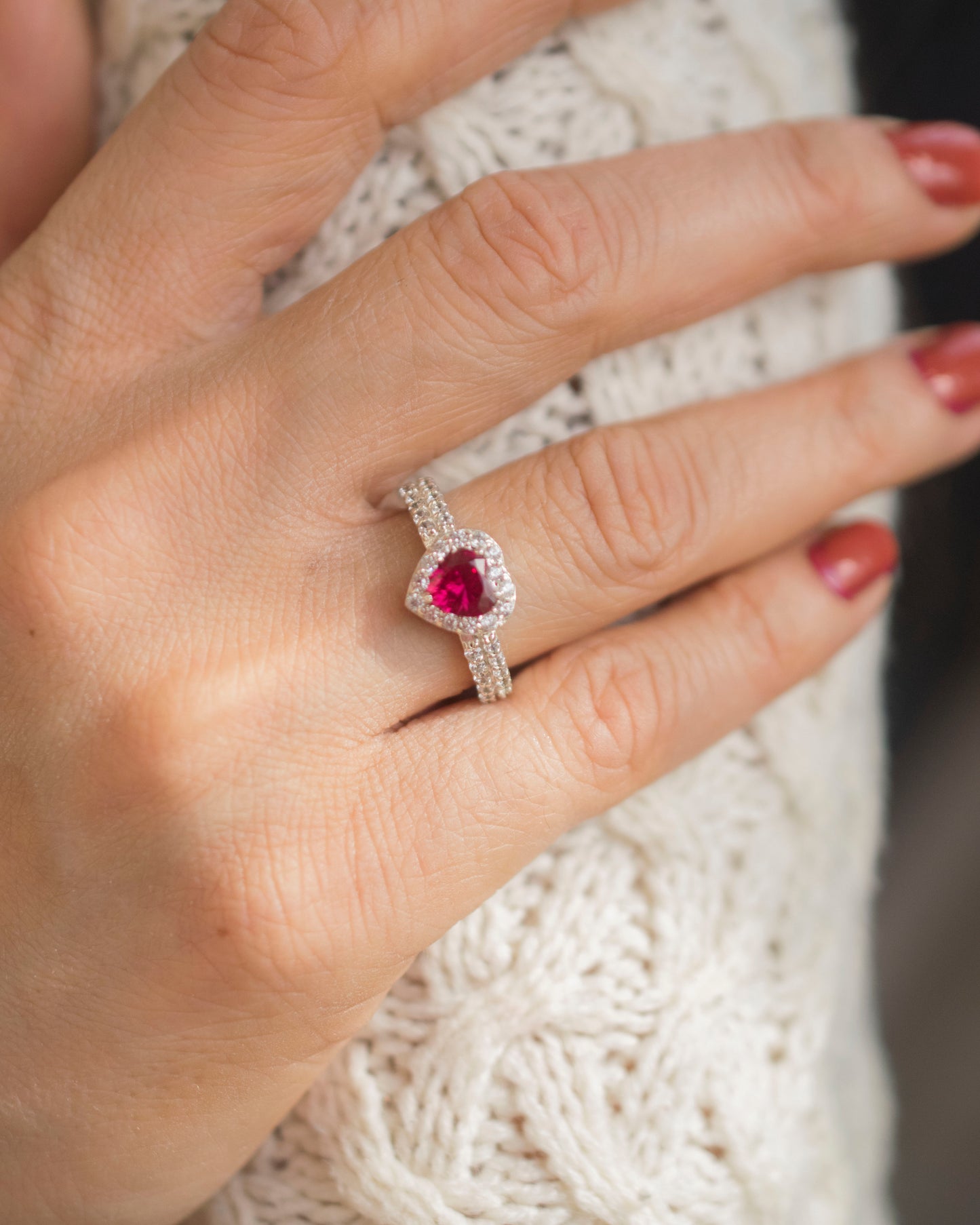 RUBY HEART SILVER RING