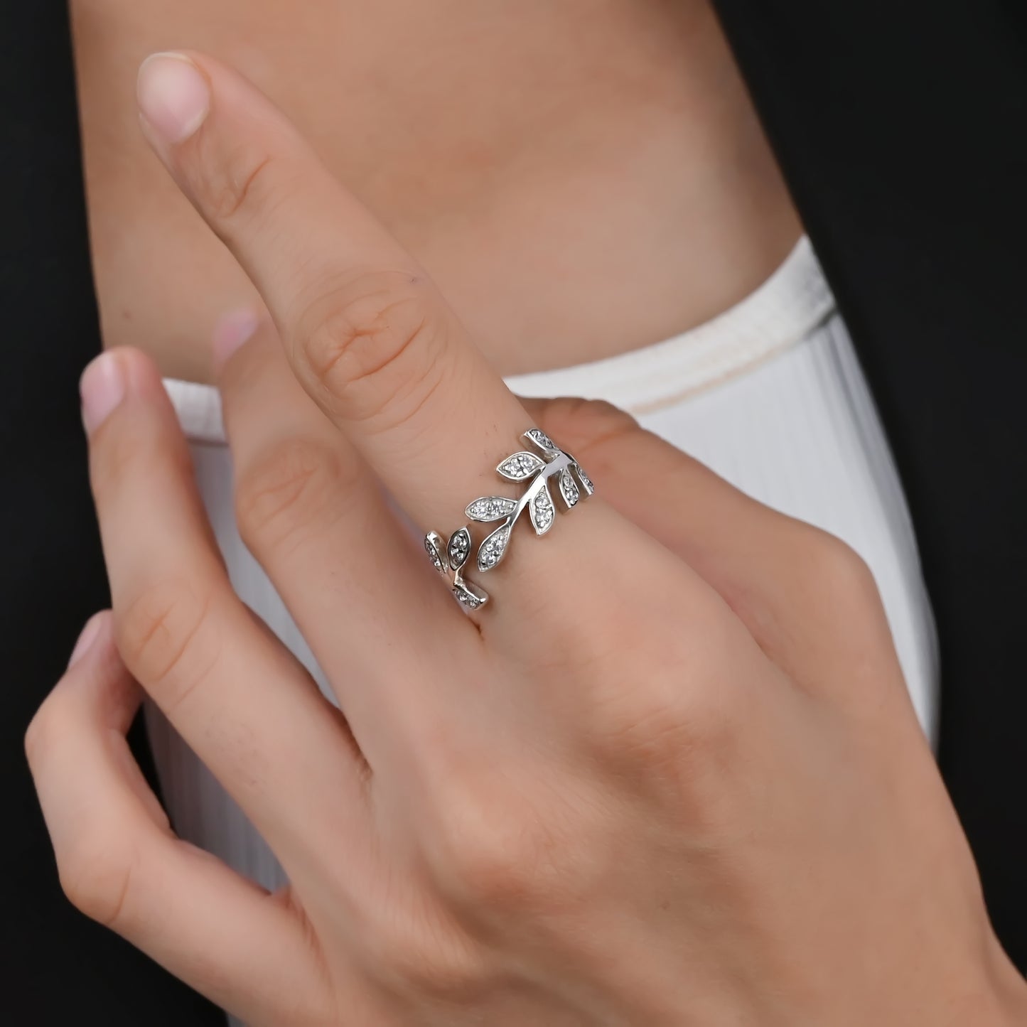 SILVER LEAF RING