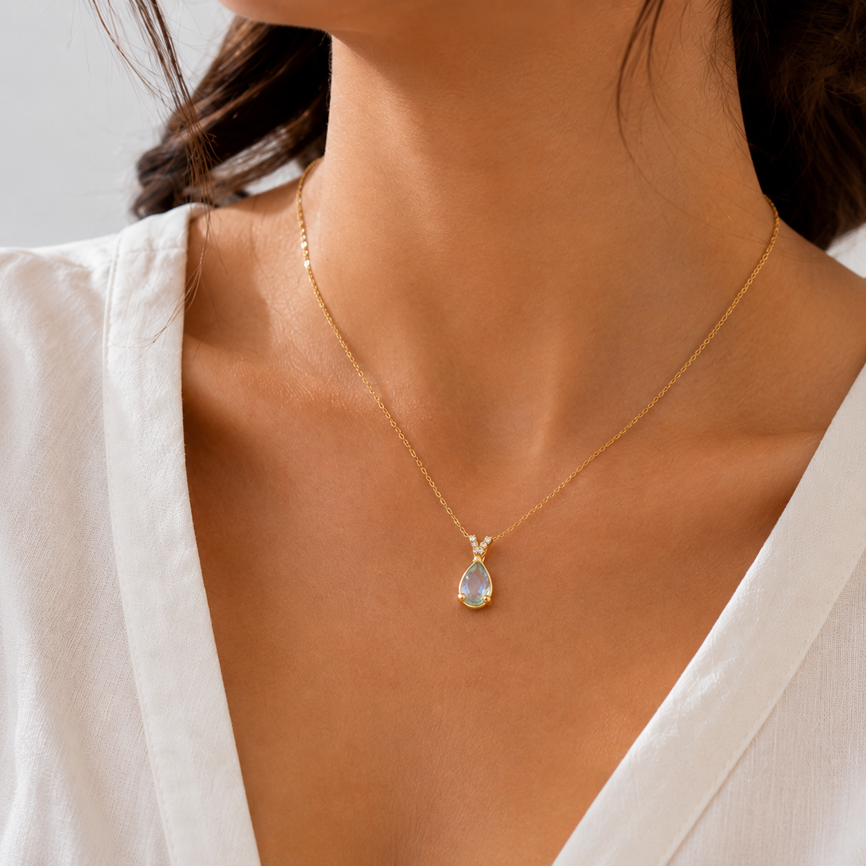 AQUA GEMSTONE SILVER NECKLACE