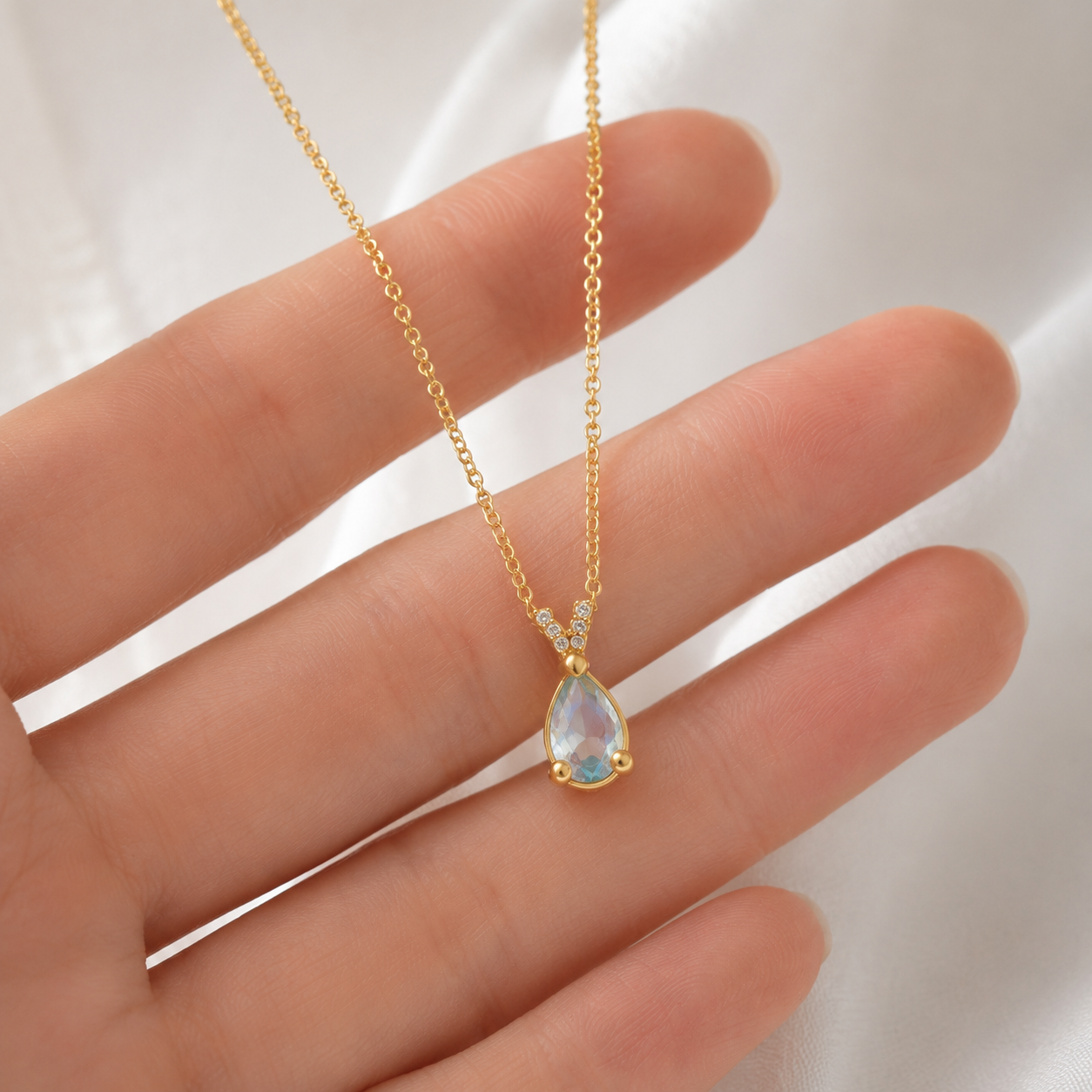 AQUA GEMSTONE SILVER NECKLACE