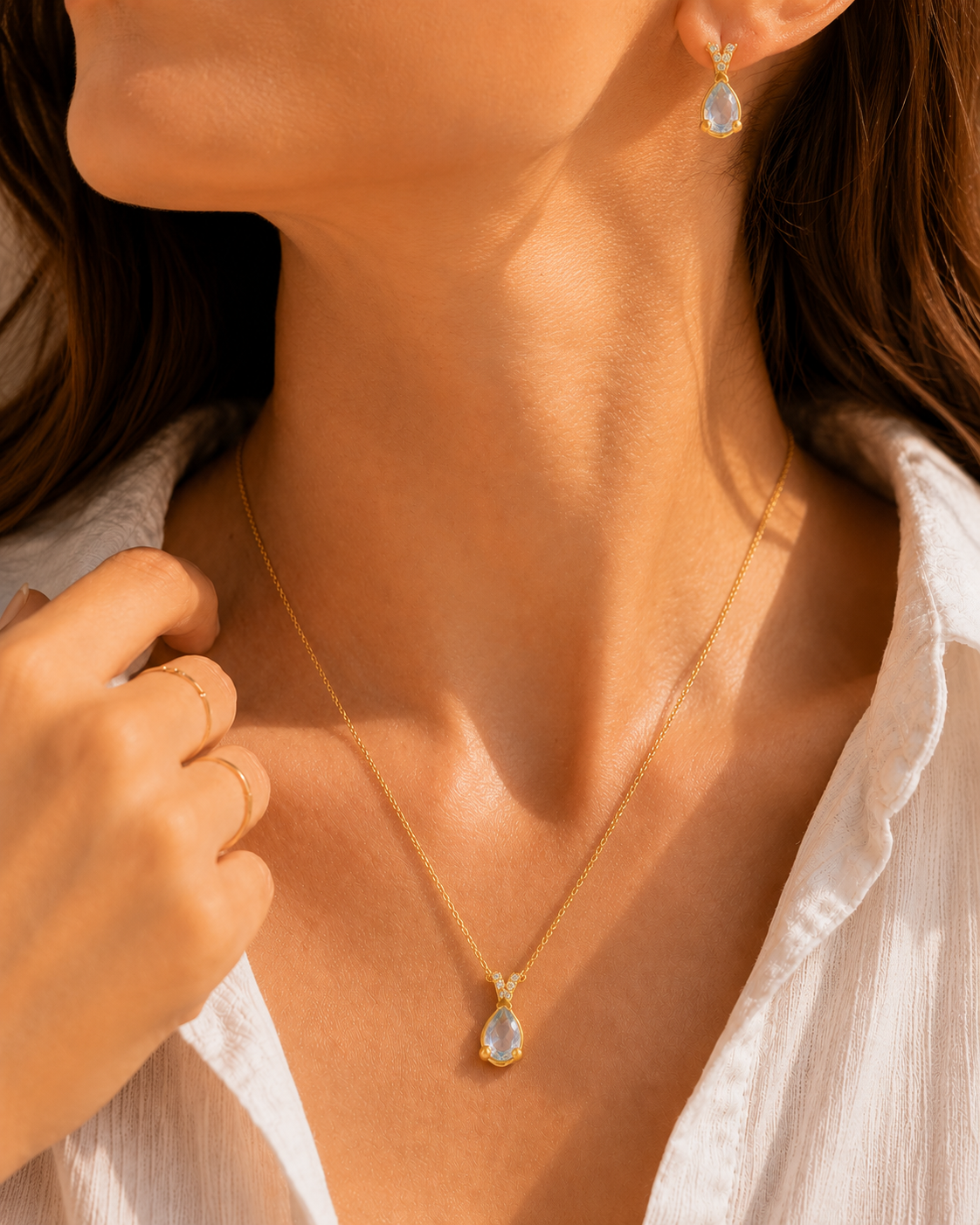 AQUA GEMSTONE SILVER NECKLACE