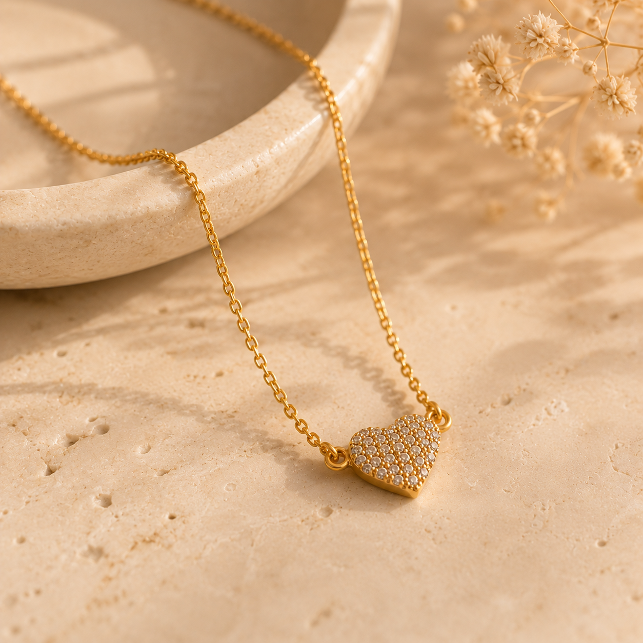 CRYSTAL HEART SILVER NECKLACE