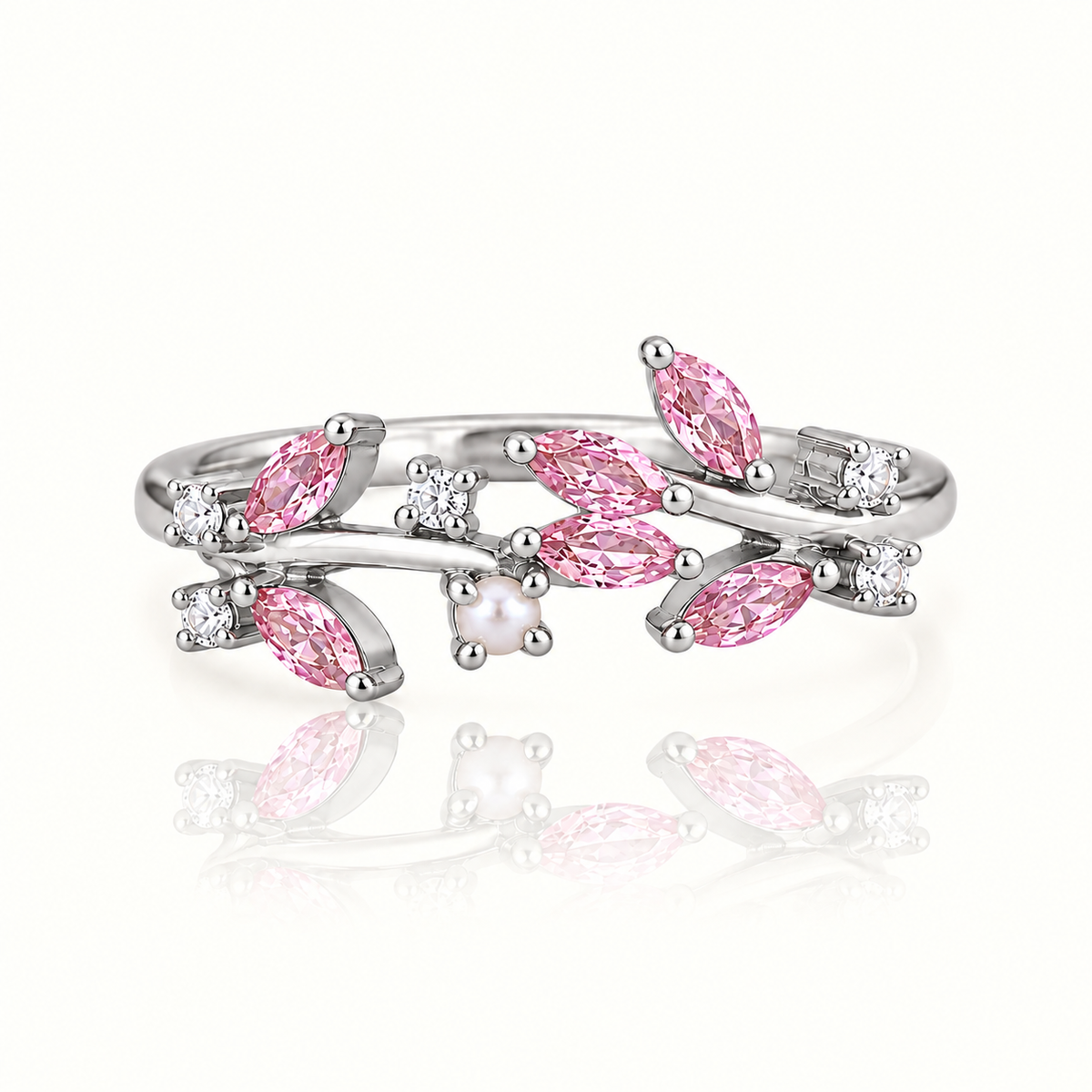 DAINTY FLORAL LEAF ADJUSTABLE RING