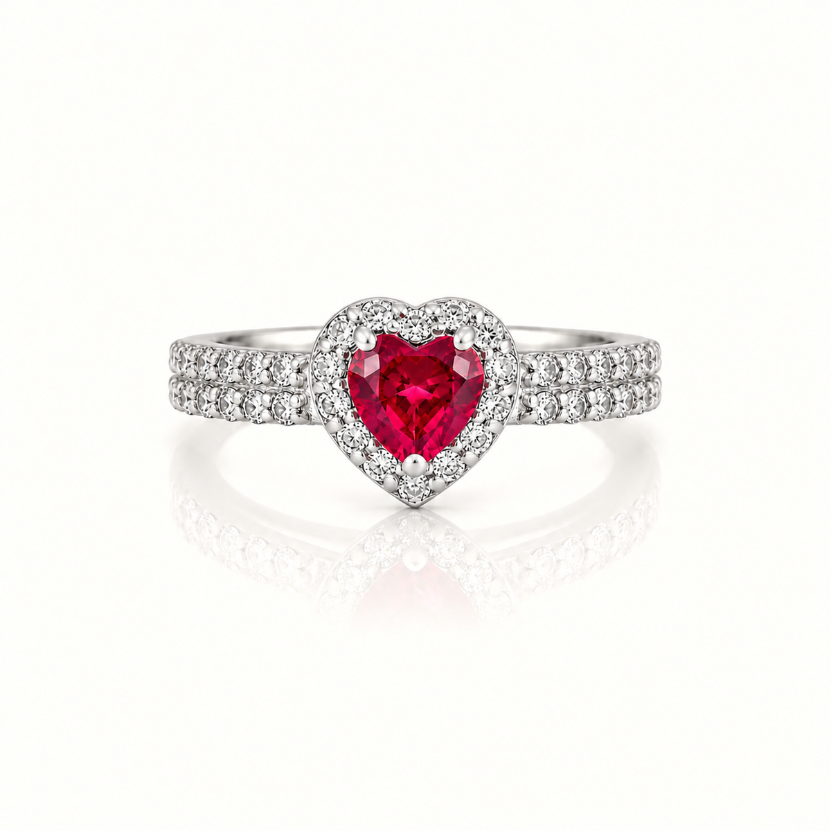RUBY HEART SILVER RING