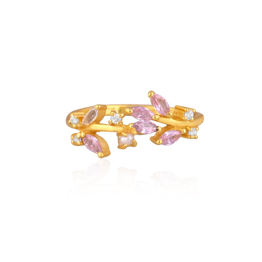 DAINTY FLORAL LEAF ADJUSTABLE RING