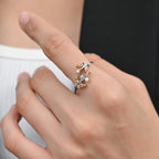 DAINTY FLORAL LEAF ADJUSTABLE RING