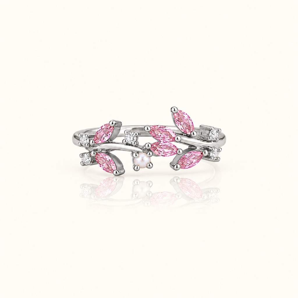 DAINTY FLORAL LEAF ADJUSTABLE RING