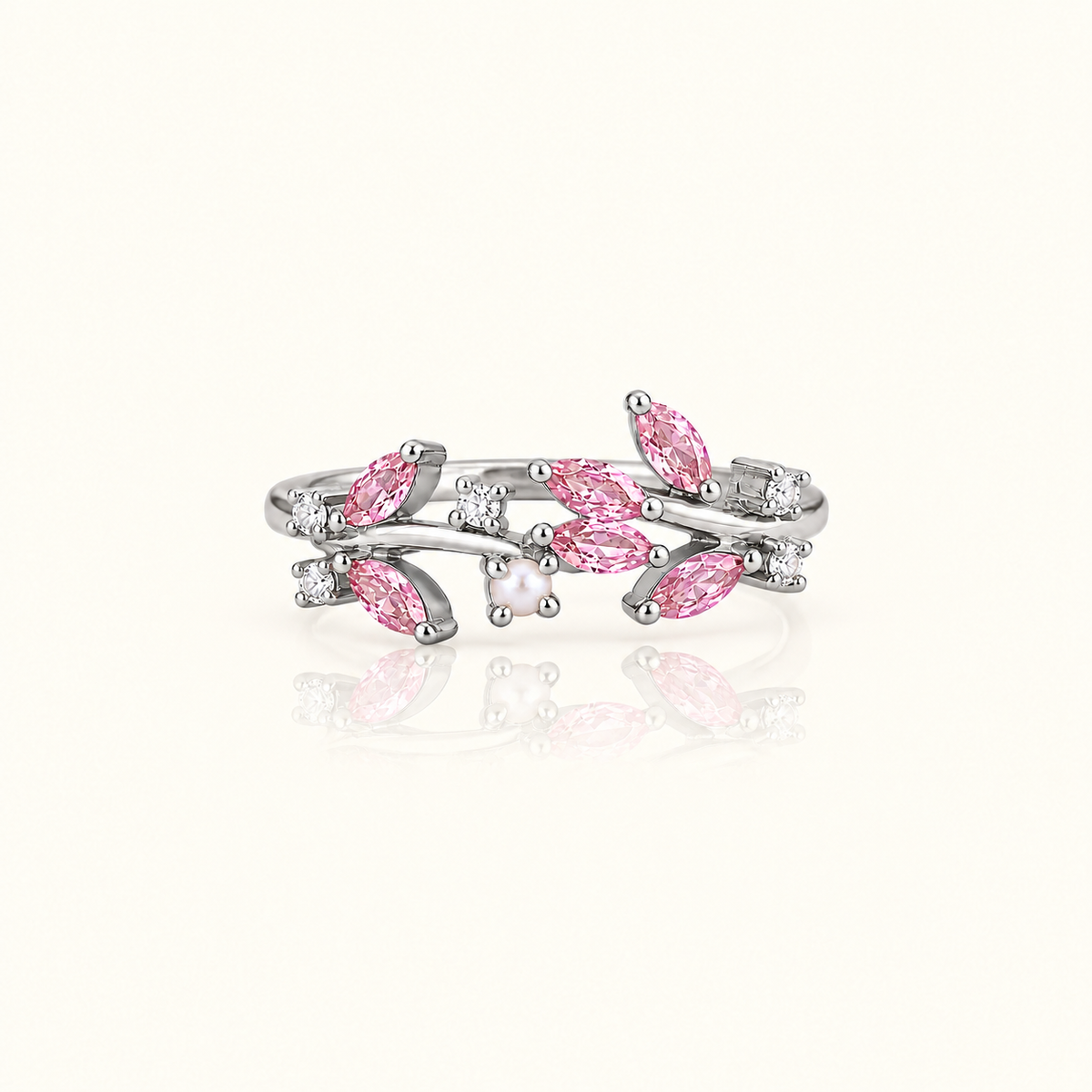 DAINTY FLORAL LEAF ADJUSTABLE RING
