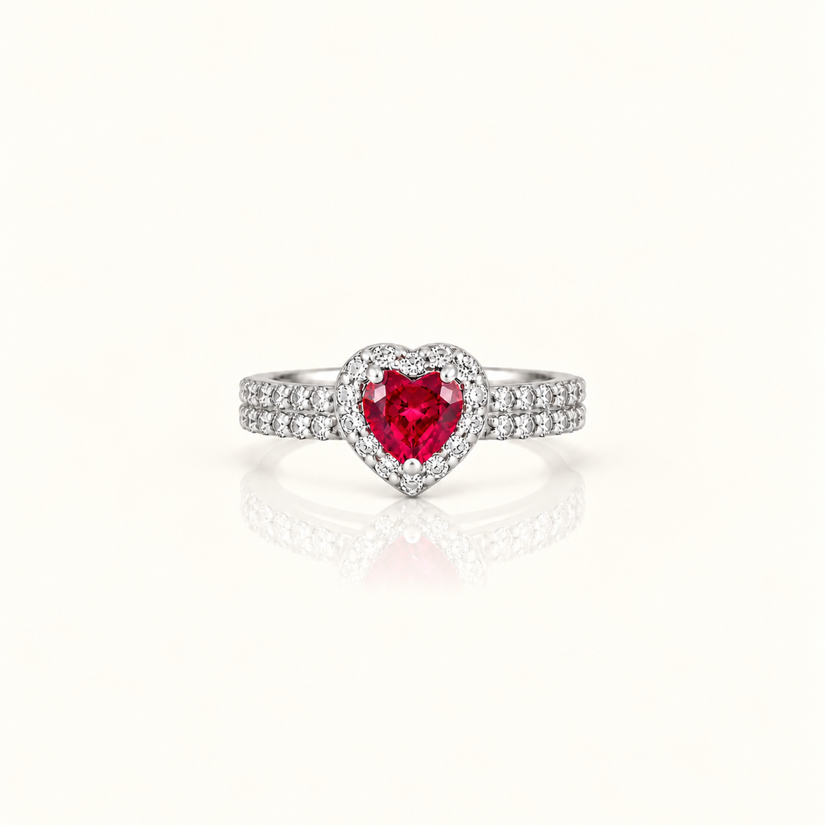 RUBY HEART SILVER RING